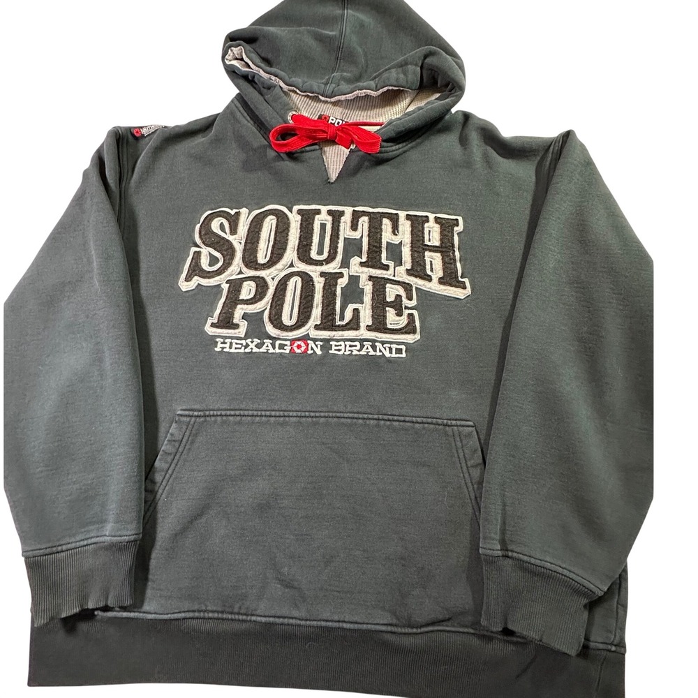 Southpole Hexagon Brand Hoodie Mens Large Gray Pullover Embroidered Streetwear